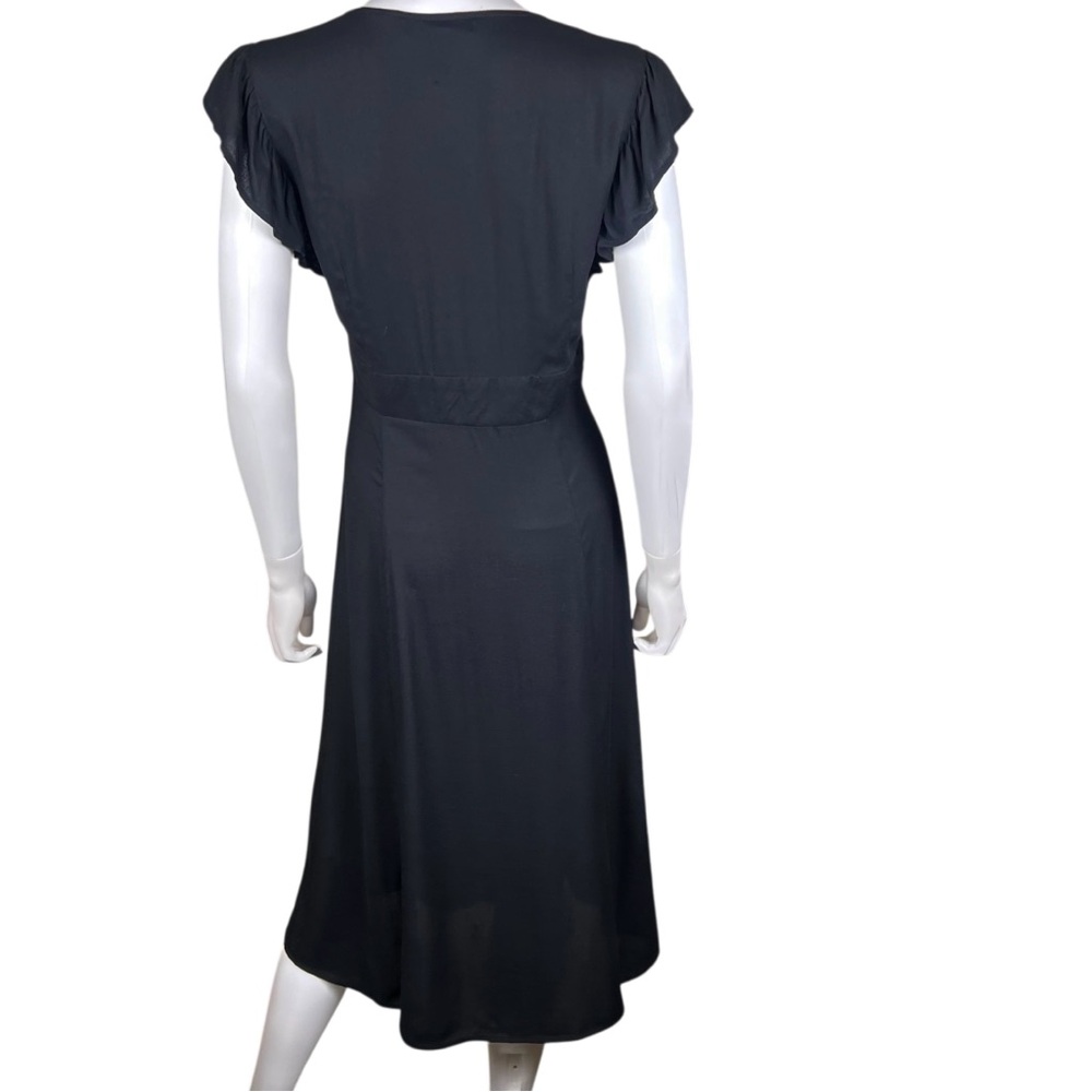 New Forever 21 Contemporary Deep Plunge V-Neck Black Midi Dress - Picture 6 of 10